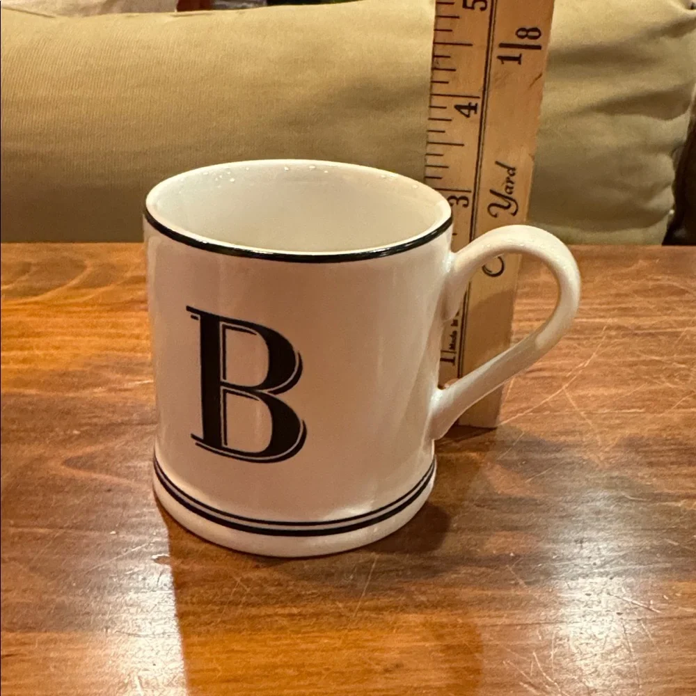 NWOT Sur La Table Initial B Stoneware Mug White Black Cup Microwave Safe NEW!